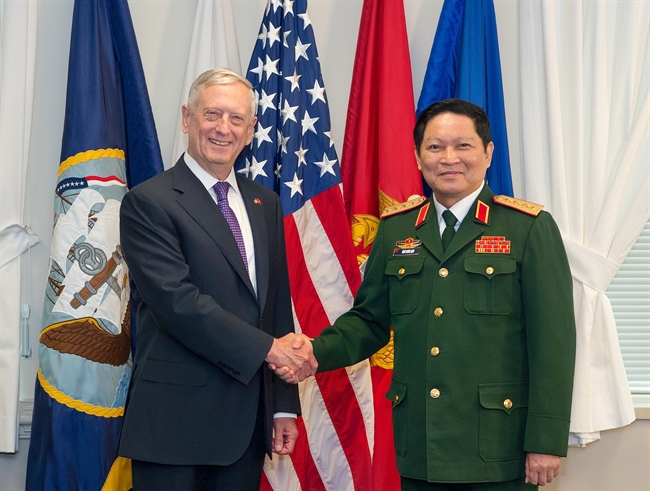 US Secretary of Defense James Mattis (C-L) receives Defense Minister of Vietnam Ngo Xuan Lich (C-R) at the Pentagon in Arlington Virginia USA 08 August 2017. Lich who is on US visit from August 7-10 at the invitation of the US Secretary of Defense James Mattis said Vietnam considers the US one of the top important partners and always prioritises developing bilateral ties based on the principles of equality respect for political regime independence sovereignty and territorial integrity of each country. Photo: U.S. Department of Defense.