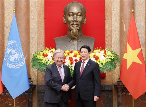 Chủ tịch nước Lương Cường chủ trì lễ đón chính thức Tổng Thư ký Liên hợp quốc