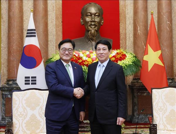 Chủ tịch nước Lương Cường hội kiến Chủ tịch Quốc hội Hàn Quốc