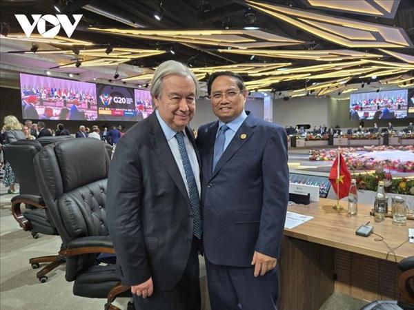 នាយករដ្ឋមន្ត្រីលោក ផាម មិញជីញ អញ្ជើញជួបជាមួយអគ្គលេខាធិការអង្គការសហប្រជាជាតិ និងនាយករដ្ឋមន្ត្រីអូស្ត្រាលី