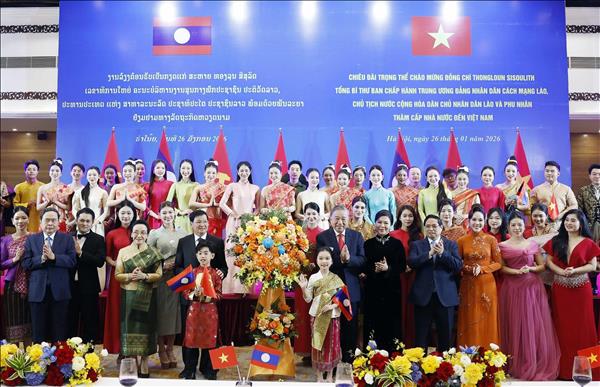 Chiêu đãi trọng thể chào mừng Tổng Bí thư, Chủ tịch nước Lào Thongloun Sisoulith và Phu nhân cùng Đoàn đại biểu cấp cao Lào