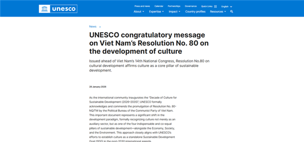 LUNESCO salue la Résolution n° 80 du Vietnam sur le développement de la culture