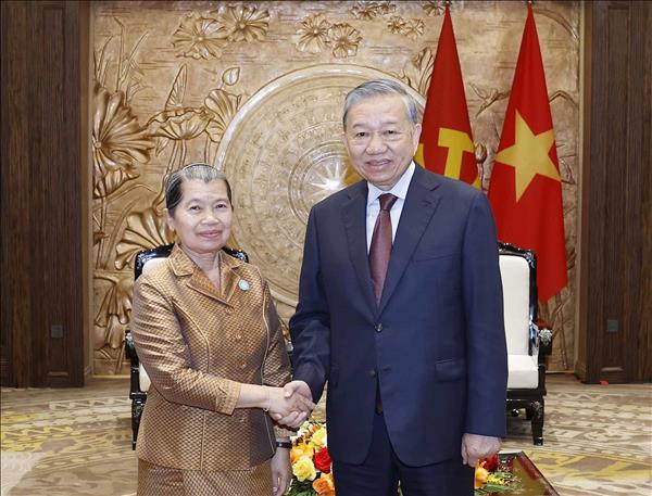 Tổng Bí thư Tô Lâm tiếp Đoàn đại biểu Hội đồng Quốc gia Mặt trận Đoàn kết Phát triển Tổ quốc Campuchia