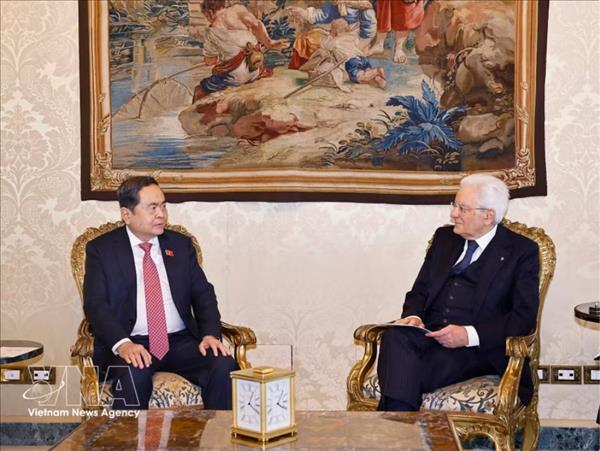 越南国会主席陈青敏会见意大利总统马塔雷拉