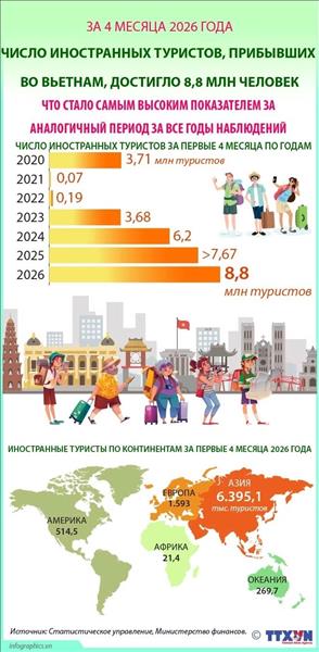 Число иностранных туристов, прибывших во Вьетнам, достигло 8,8 млн человек