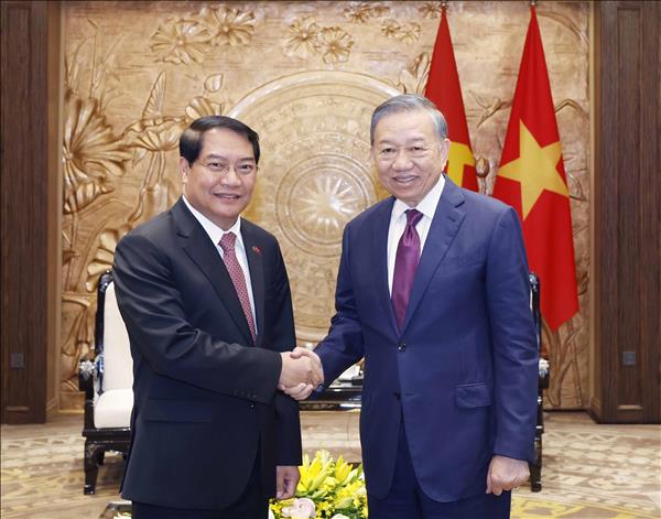 Top leader of Vietnam receives Vientiane official in Hanoi