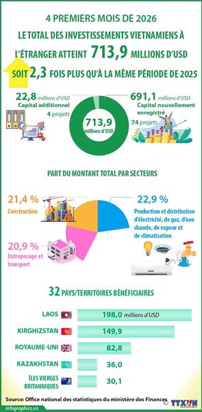 Le total des investissements vietnamiens à létranger atteint 713,9 millions dUSD en quatre mois