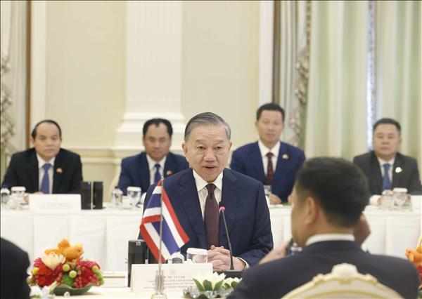 越共中央总书记、国家主席苏林与泰国总理阿努廷·参威拉军举行会谈