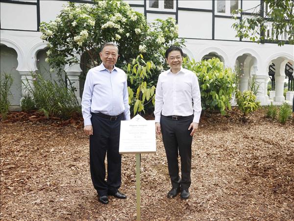 Vietnams top leader, Singapore PM plant tree at Singapore Botanic Gardens