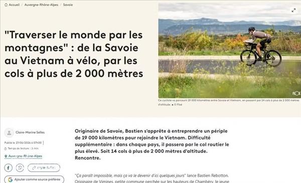 French cyclist to ride 19,000 kilometres to Vietnam in mountain challenge