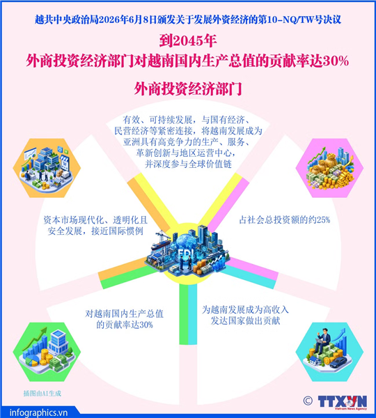 到2045年：外商投资经济部门对越南国内生产总值的贡献率达30%