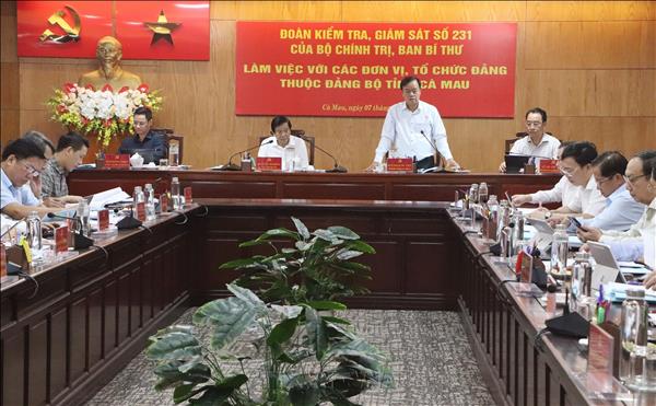 Đoàn kiểm tra giám sát số 231 làm việc với Đảng bộ tỉnh Cà Mau