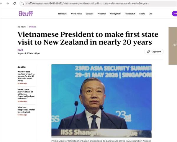 또 럼 당 서기장‧국가주석 뉴질랜드 방문에 현지 언론 주목