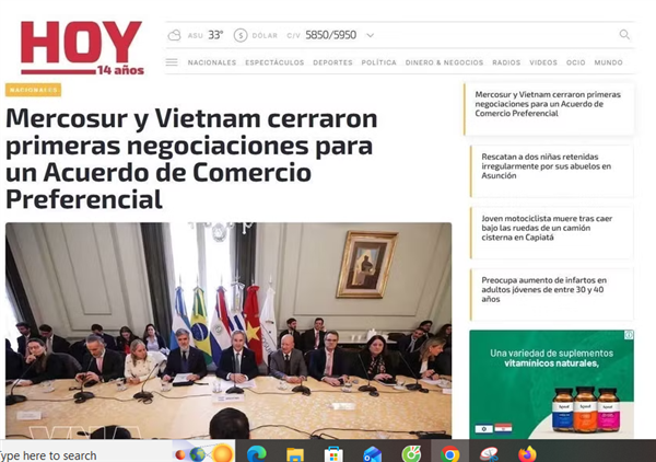 La presse sud-américaine braque les projecteurs sur laccord commercial Vietnam-Mercosur