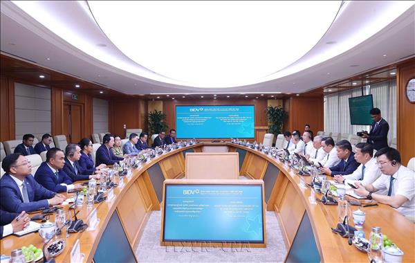 Delegación camboyana intercambia experiencias de transformación digital en banco vietnamita