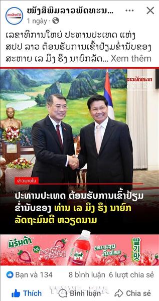 Truyền thông Lào ca ngợi thành công chuyến thăm Lào của Thủ tướng Lê Minh Hưng