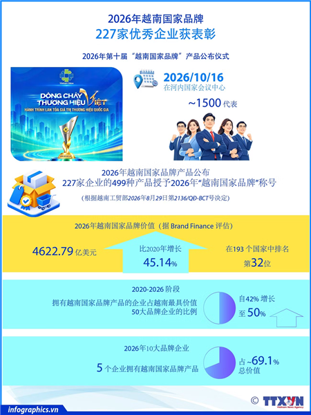 2026年越南国家品牌公布：227家优秀企业获表彰
