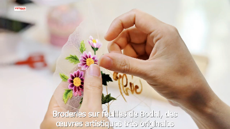 Broderies sur feuilles de Bodhi, des œuvres artistiques très originales