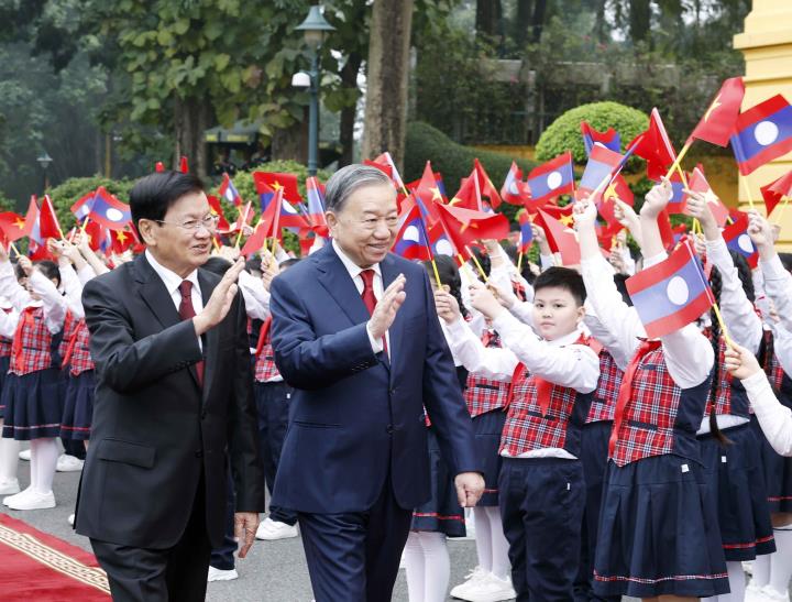 Tổng Bí thư Tô Lâm chủ trì Lễ đón Tổng Bí thư, Chủ tịch nước Lào Thongloun Sisoulith