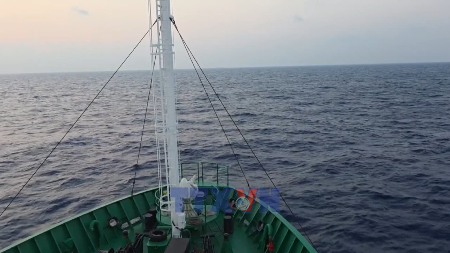 在浩瀚大海中，深情悼念在长沙群岛鬼鹿角礁牺牲的英烈