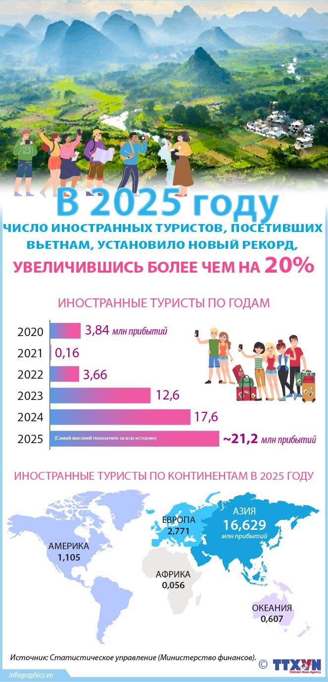 В 2025 году число иностранных туристов, посетивших Вьетнам, установило новый рекорд, увеличившись более чем на 20%