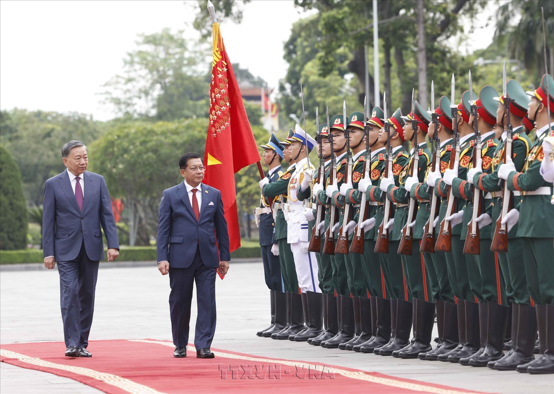 Tổng Bí thư, Chủ tịch nước Tô Lâm chủ trì Lễ đón chính thức Tổng thống Myanmar thăm chính thức Việt Nam
