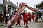 Dragon-dance on streets to welcome Nghinh Ong Festival.