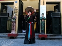  Female Quan ho singers perform on Hang Dao in Hanoi Old Quarter.
