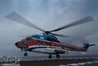 A helicopter, Super Puma, lands on oil tanker MV12.