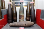 The smallest bombs with a total weight of 45kg, equivalent to a large shell, are capable of tearing through a house’s roof and only explode when connecting to the land.